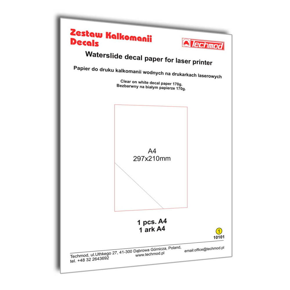 Blue waterslide decal paper for laser printer (1 pcs. A4) Techmod 10111