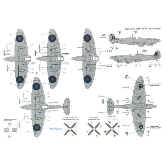 Techmod 24014 1/24 Stencils For Supermarine Spitfire Mki Aircraft Wet Decal Wwii
