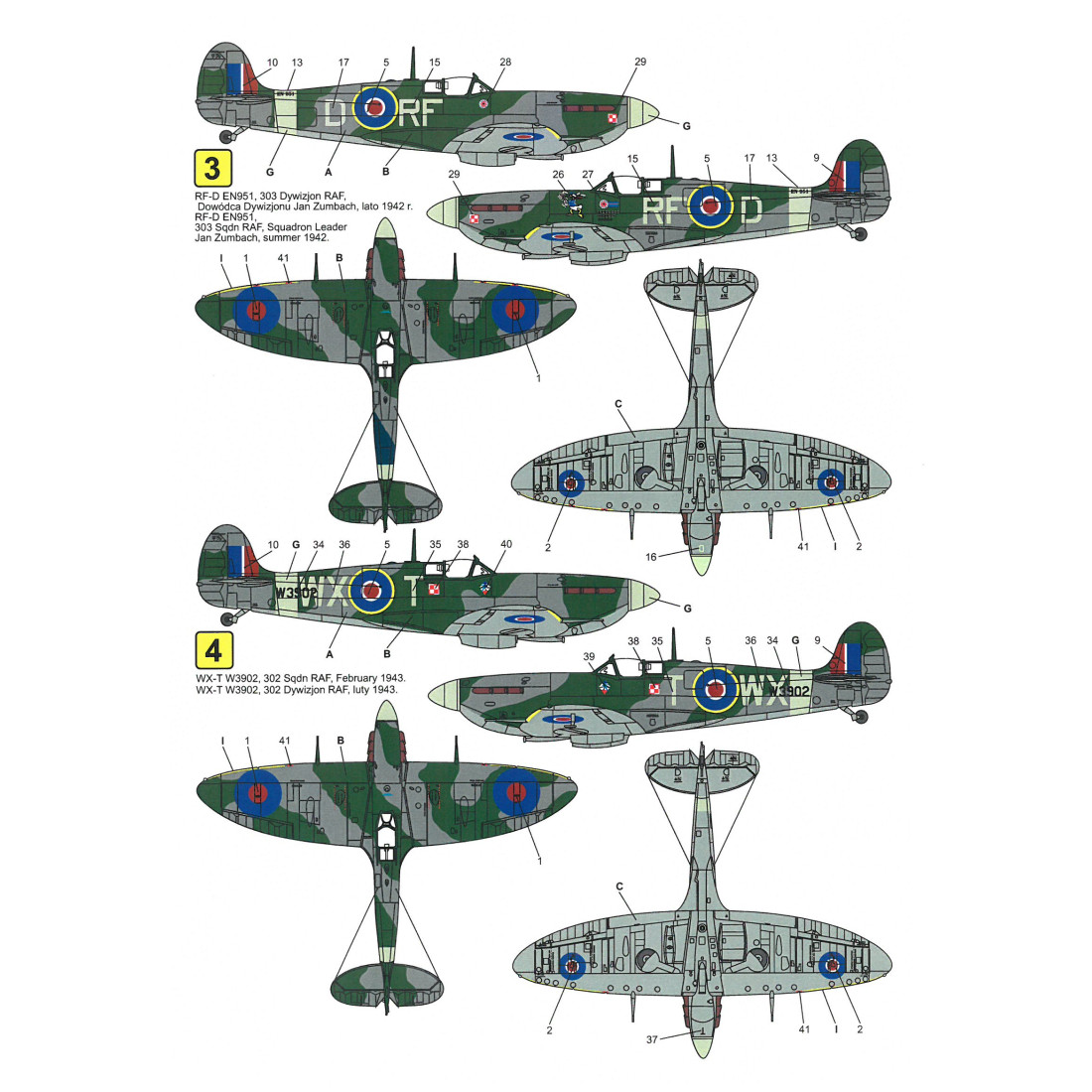 303 Raf Decals Techmod 32001 1/32 Supermarine Spitfire Mk VB RAF Polish fighter wet ...