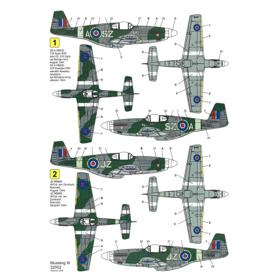 Techmod 32002 1/32 North American P-51 Mustang Iii Fighter Bomber Wet Decal Wwii