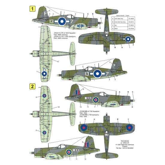 Techmod 32009 1/32 Vought Corsair Ii Squadron 1944 Fighter Wet Decal