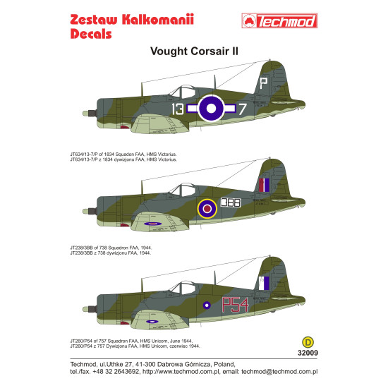 Techmod 32009 1/32 Vought Corsair Ii Squadron 1944 Fighter Wet Decal