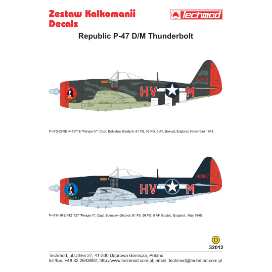 Techmod 32012 1/32 Republic P-47d/M Thunderbolt Usaf Aircraft Wet Decal Wwii