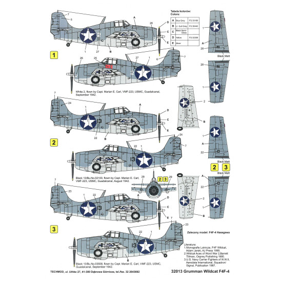 Techmod 32013 1/32 Grumman F4f-4 Wildcat Usaf Aircraft Wet Decal Wwii