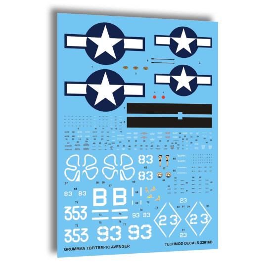 Techmod 32016 1/32 Grumman Tbm-1c Avenger 1944-1945 Usaf Aircraft Wet Decal Wwii