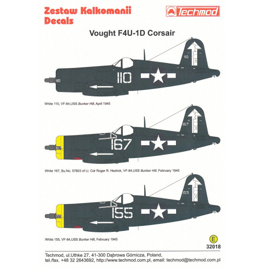 Techmod 32018 1 32 Vought F4U 1D Corsair USAF 1945 Aircraft Wet Decal WWII