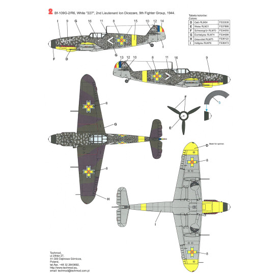 Techmod 32025 1/32 Messerschmitt Bf 109g-2 Romanian Aircraft Wet Decal W/Masks