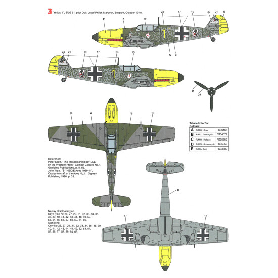 Techmod 32026 1/32 Messerschmitt Bf 109e-3 1939-1940 Aircraft Wet Decal W/Masks