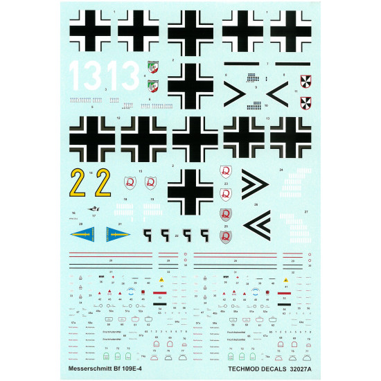 Techmod 32027 1/32 Messerschmitt Bf 109e-4 1940 Aircraft Wet Decal W/Masks