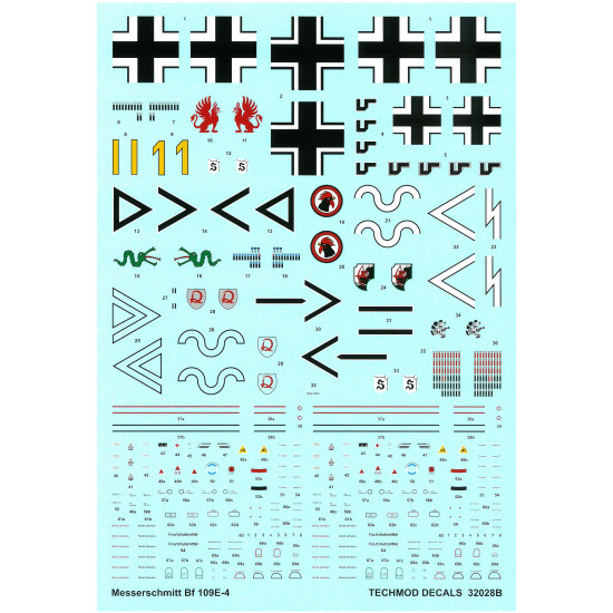 Techmod 32028 1/32 Messerschmitt Bf 109e-4 1940 Aircraft Wet Decal W/Masks