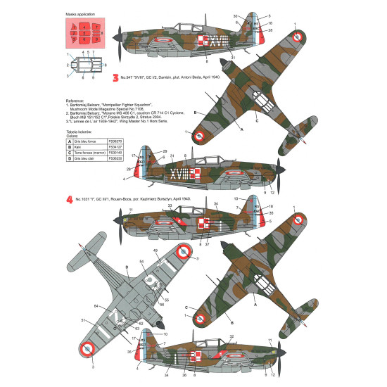 Techmod 32035 1/32 Morane Saulnier Ms 406c1 1940 French Fighter Aircraft Wet Decal Wwii