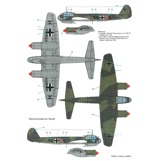 Techmod 32038 1/32 Junkers Ju 88a-1 German Aircraft 1940 Wet Decal