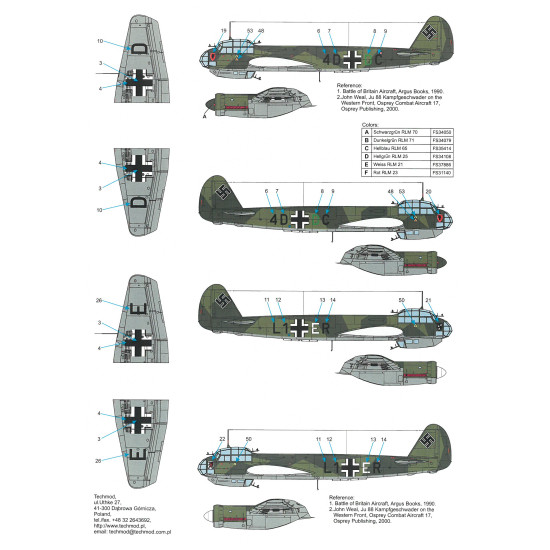 Techmod 32038 1/32 Junkers Ju 88a-1 German Aircraft 1940 Wet Decal