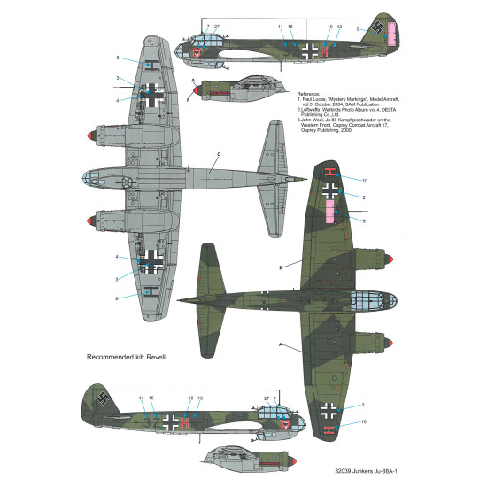 Techmod 32039 1/32 Junkers Ju 88a-1 German Aircraft France 1940 Wet Decal