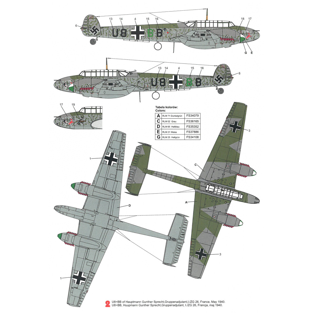 Techmod 32041 1/32 Messerschmitt Bf 110C 1939-1941 aircraft wet decal WWII