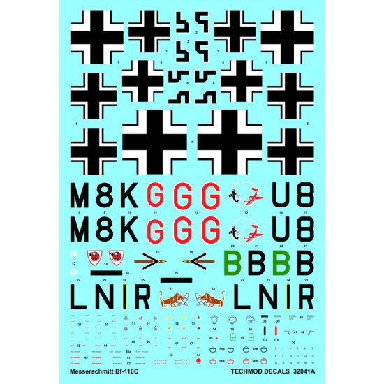 Techmod 32041 1/32 Messerschmitt Bf 110c 1939-1941 Aircraft Wet Decal Wwii Techmod 32041 1/32 Messerschmitt Bf 110c 1939-1941 Aircraft Wet Decal Wwii