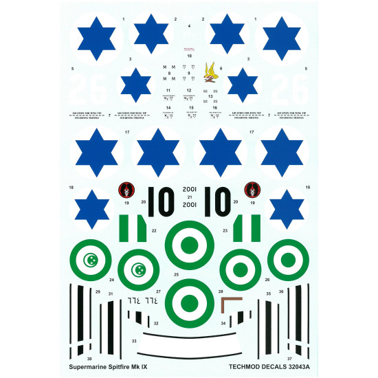 Techmod 32043 1/32 Supermarine Spitfire Ix 1948-1949 Israeli Aircraft Wet Decal
