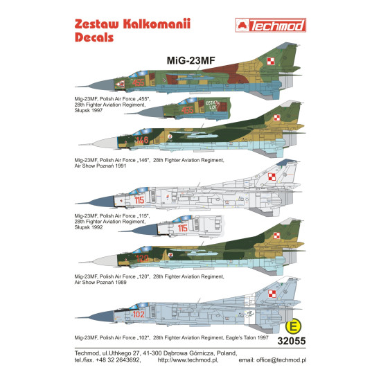 Techmod 32055 1/32 Mig-23mf 1989-1997 Polish Air Force Aircraft Wet Decal