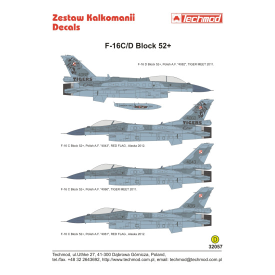 Techmod 32057 1/32 F-16c/D Block 52 2011-12 Polish Air Force Aircraft Wet Decal