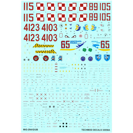 Techmod 32058 1/32 Mig-29a/G/Ub Fighter Aircraft Polish Wet Decal