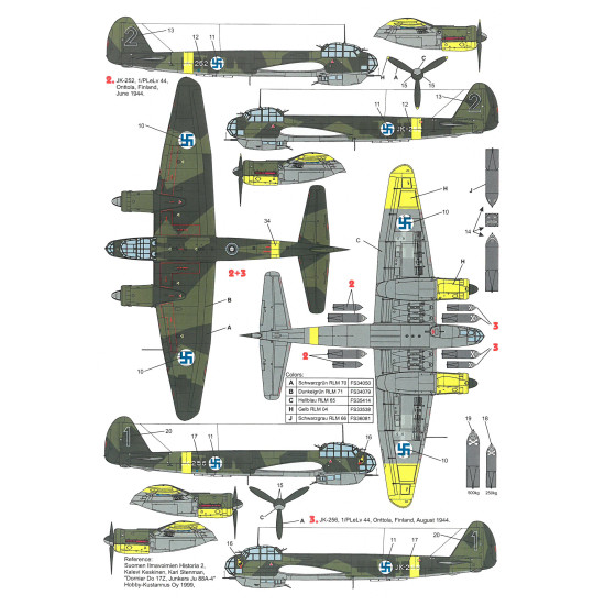 Techmod 32060 1/32 Junkers Ju-88a-4 1942-1944 Finland Aircraft Wet Decal Wwii