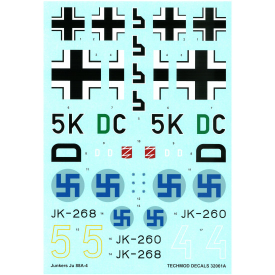 Techmod 32061 1/32 Junkers Ju-88a-4 German Fighter Aircraft Wet Decal Wwii