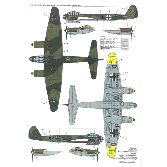 Techmod 32061 1/32 Junkers Ju-88a-4 German Fighter Aircraft Wet Decal Wwii