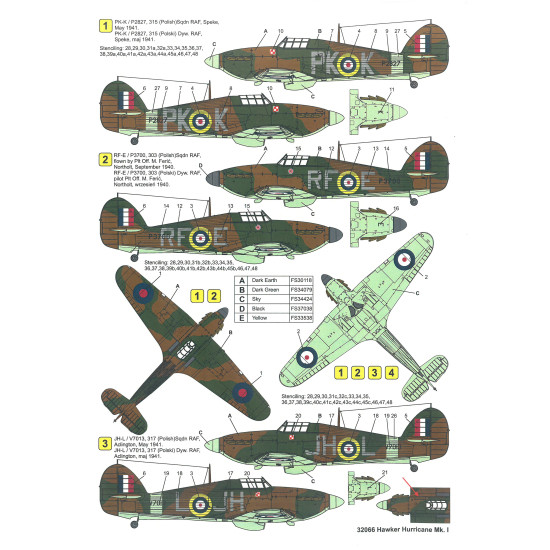 Techmod 32066 1/32 Hurricane Mk I Fighter Polish 1940-1941 Wet Decal Wwii