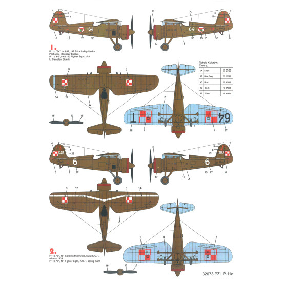 Techmod 32073 1/32 Pzl P-11c 1939 Polish Fighter Aircraft Wet Decal Wwii