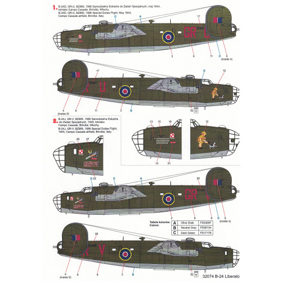 Techmod 32074 1/32 B-24 Liberator 1944-45 Brindisi Italy Aircraft Wet Decal Wwii