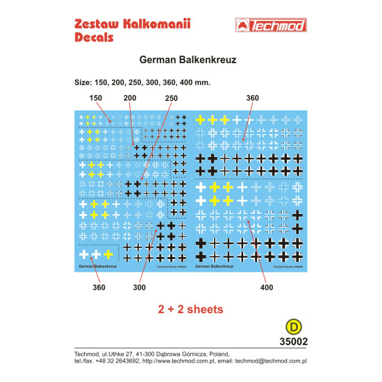 Techmod 35002 1/35 German Balkenkreuz Size 150 200 250 300 360 4 Wet Decal Wwii