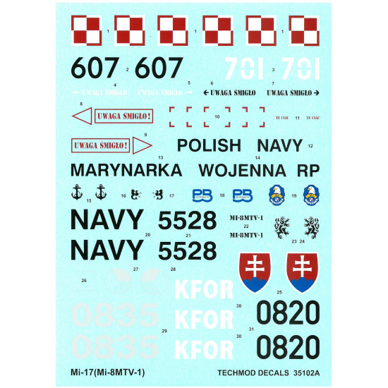 Techmod 35102 1/35 Mi-17 Mi-8mtv-1 Helicopter Polish Czech Slovak Wet Decal