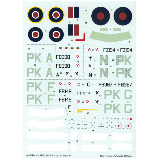 Techmod 48002 1/48 North American P-51 Mustang Iii Polish 1944 Wet Decal W/Pe