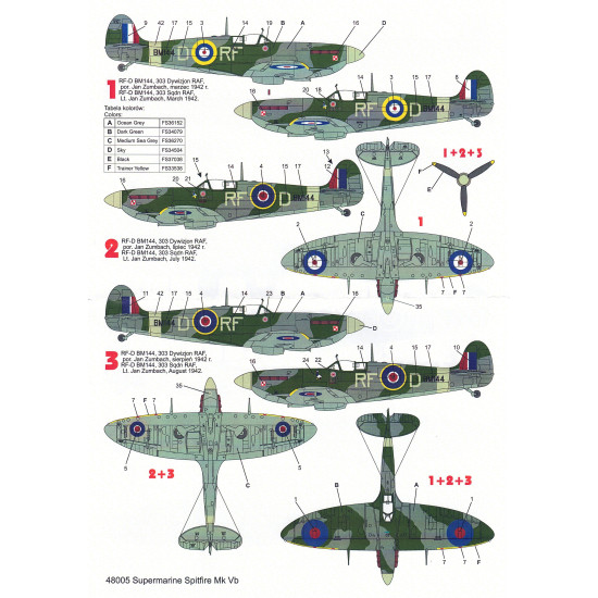 Techmod 48005 1/48 Supermarine Spitfire Mk Vb Polish Aircraft Wet Decal W/Mask