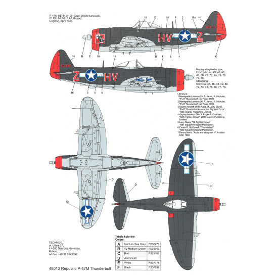 Techmod 48010 1/48 Republic P-47m Thunderbolt England 1945 Wet Decal Wwii