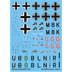 Techmod 48011 1/48 Messerschmitt Bf 110c German Fighter 1939-41 Wet Decal Wwii