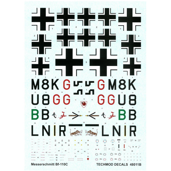 Techmod 48011 1/48 Messerschmitt Bf 110c German Fighter 1939-41 Wet Decal Wwii
