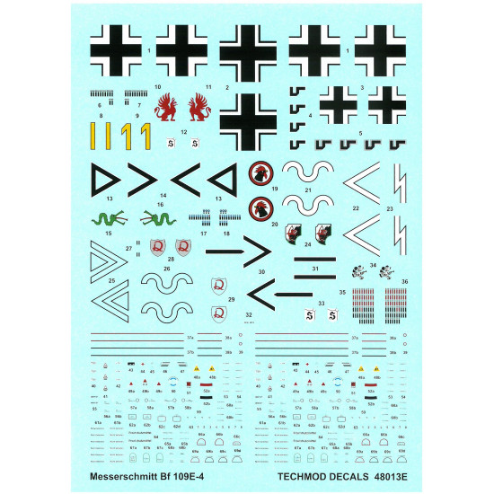 Techmod 48013 1/48 Messerschmitt Bf 109e-4 German Fighter 1940-41 Wet Decal Wwii