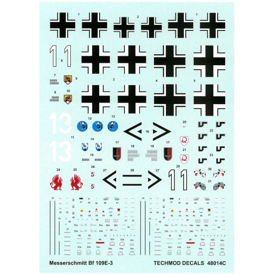 Techmod 48014 1/48 Messerschmitt Bf 109e-3 1940-1941 Aircraft Wet Decal Wwii