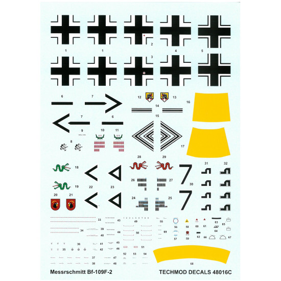 Techmod 48016 1/48 Messerschmitt Bf 109f-2 German Fighter 1941 Wet Decal Wwii