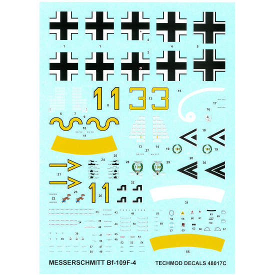 Techmod 48017 1/48 Messerschmitt Bf 109f-4 1942 Aircraft Wet Decal Wwii