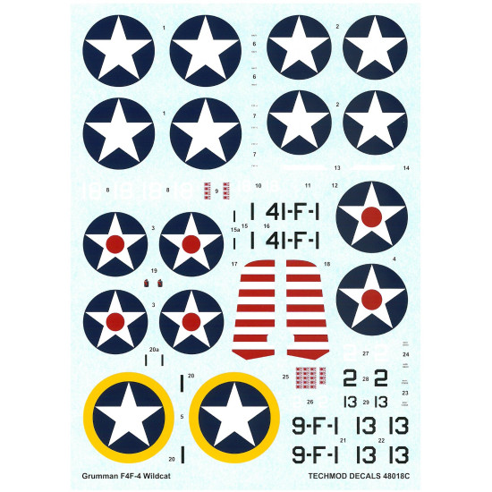 Techmod 48018 1/48 Grumman F4f-4 Wildcat 1942 Fighter Aircraft Wet Decal Wwii