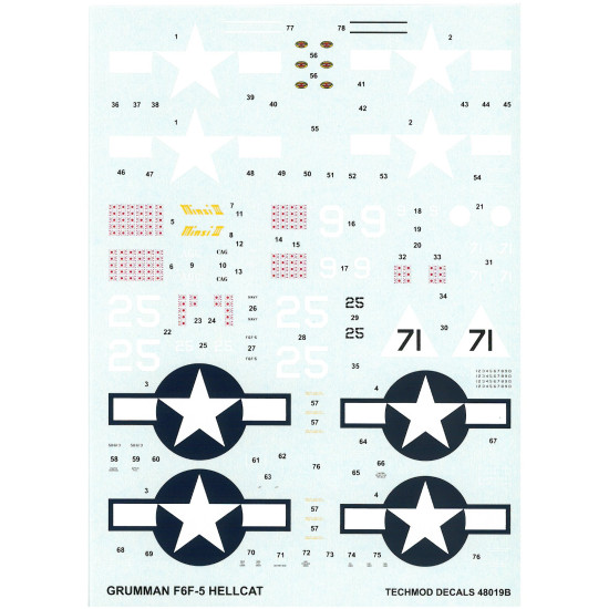 Techmod 48019 1/48 Grumman F6f-5 Hellcat 1944 Fighter Aircraft Wet Decal Wwii