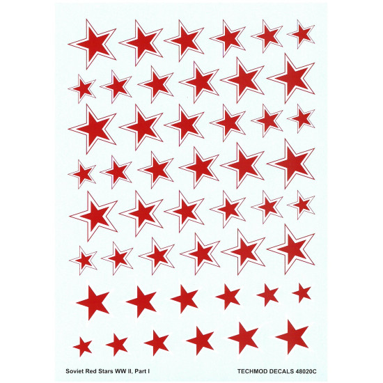 Techmod 48020 1/48 Red And White Stars With Outline Soviet Wet Decal Wwii