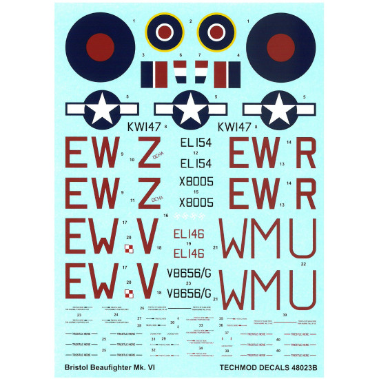 Techmod 48023 1/48 Bristol Beaufighter Vi 1942-1943 Aircraft Wet Decal Wwii