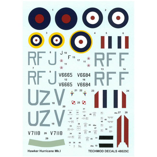 Techmod 48025 1/48 Hawker Hurricane Mk I 1940 Polish Aircraft Wet Decal Wwii