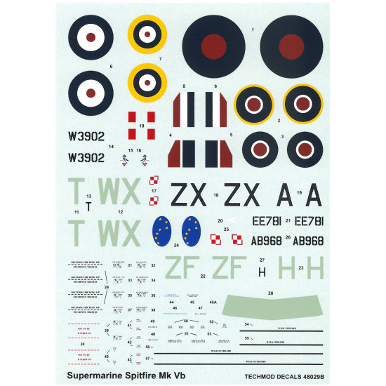 Techmod 48029 1/48 Supermarine Spitfire Mk Vb Aircraft Wet Decal Wwii