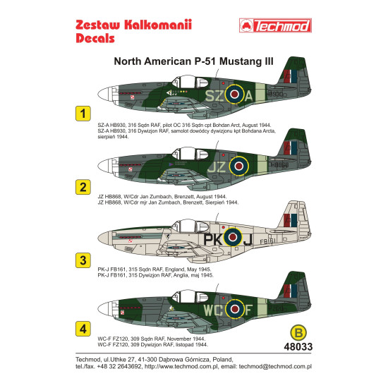 Techmod 48033 1/48 North American P-51 Mustang Iii 1944 Aircraft Wet Decal Wwii