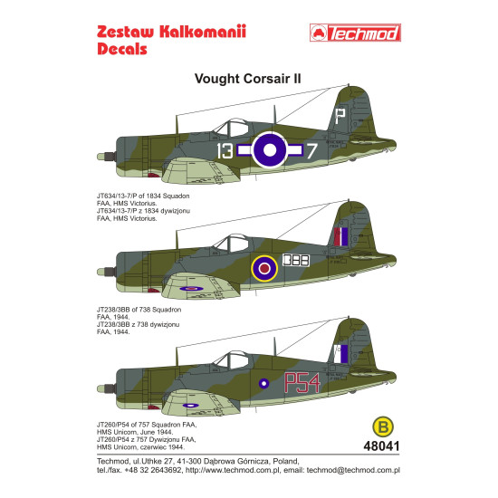 Techmod 48041 1/48 Vought Corsair Ii 1944 Us Aircraft Wet Decal Wwii