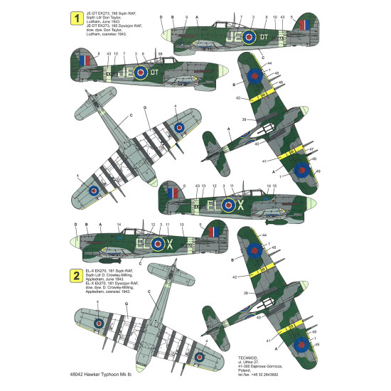 Techmod 48042 1/48 Hawker Typhoon Ib 1943 Aircraft Wet Decal Wwii